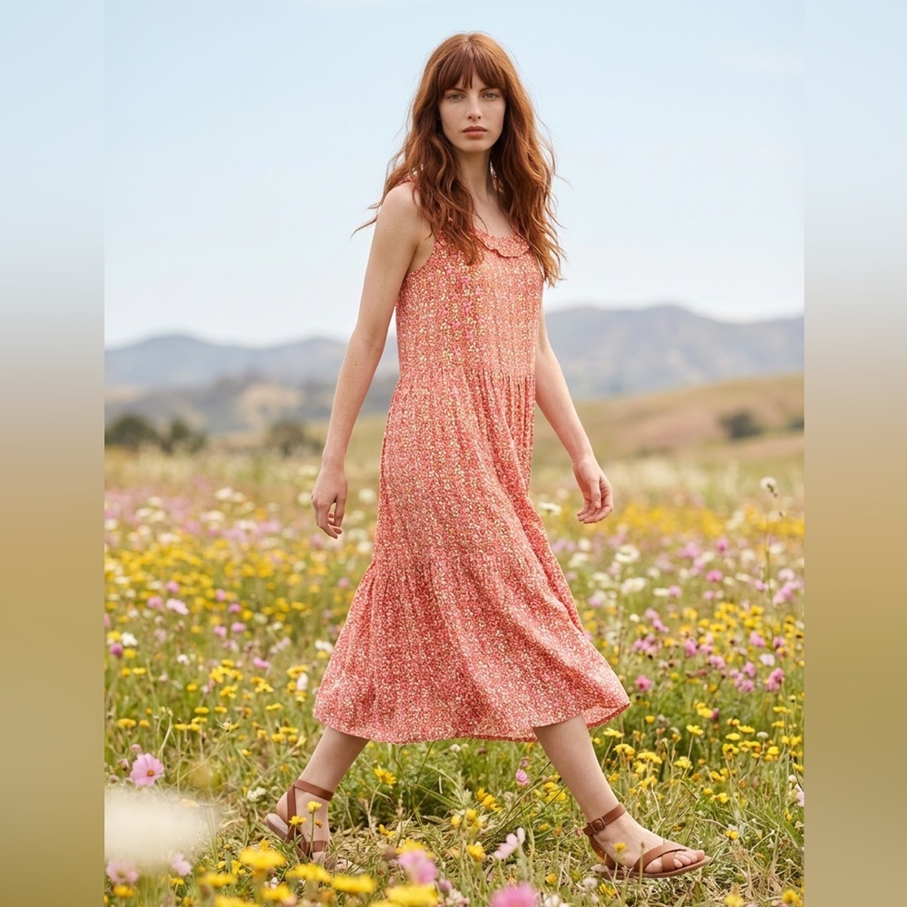 Ann Taylor Ruffle Neck Maxi Tiered Floral Cottagecore croquette Dress